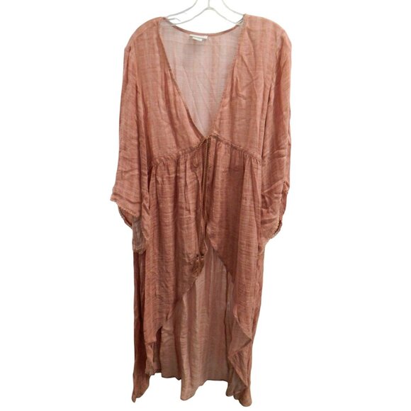 Ariat Womens XL/XXL Dusty Pink Sheer Duster Kimono Cover-Up Bell Sleeve Wrap - Picture 2 of 16